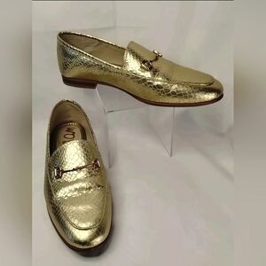 Sam Edelman Loraine Gold Loafer Shoes Faux Snakeskin Sz 6.5 Glam Metallic Flats